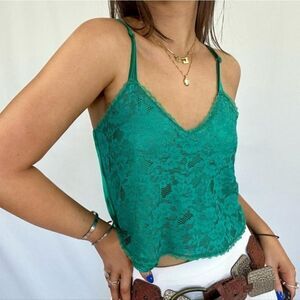 Vintage Victoria’s Secret Gold Label Green Satin Lace Camisole Slip Tank Top S